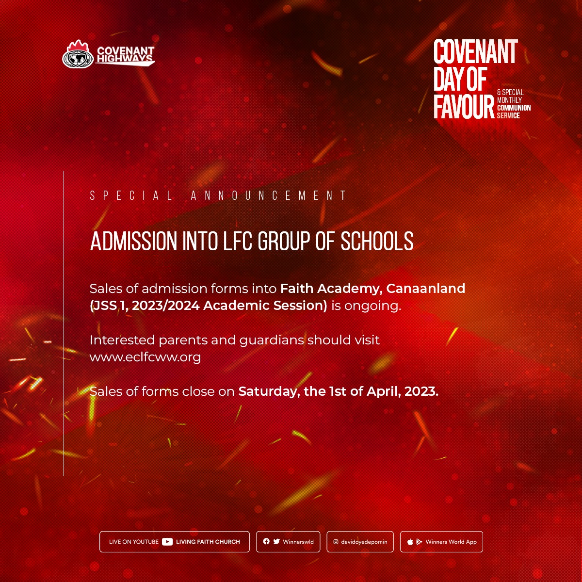 Faith Tabernacle on Twitter "ANNOUNCEMENT ADMISSION INTO LFC GROUP OF