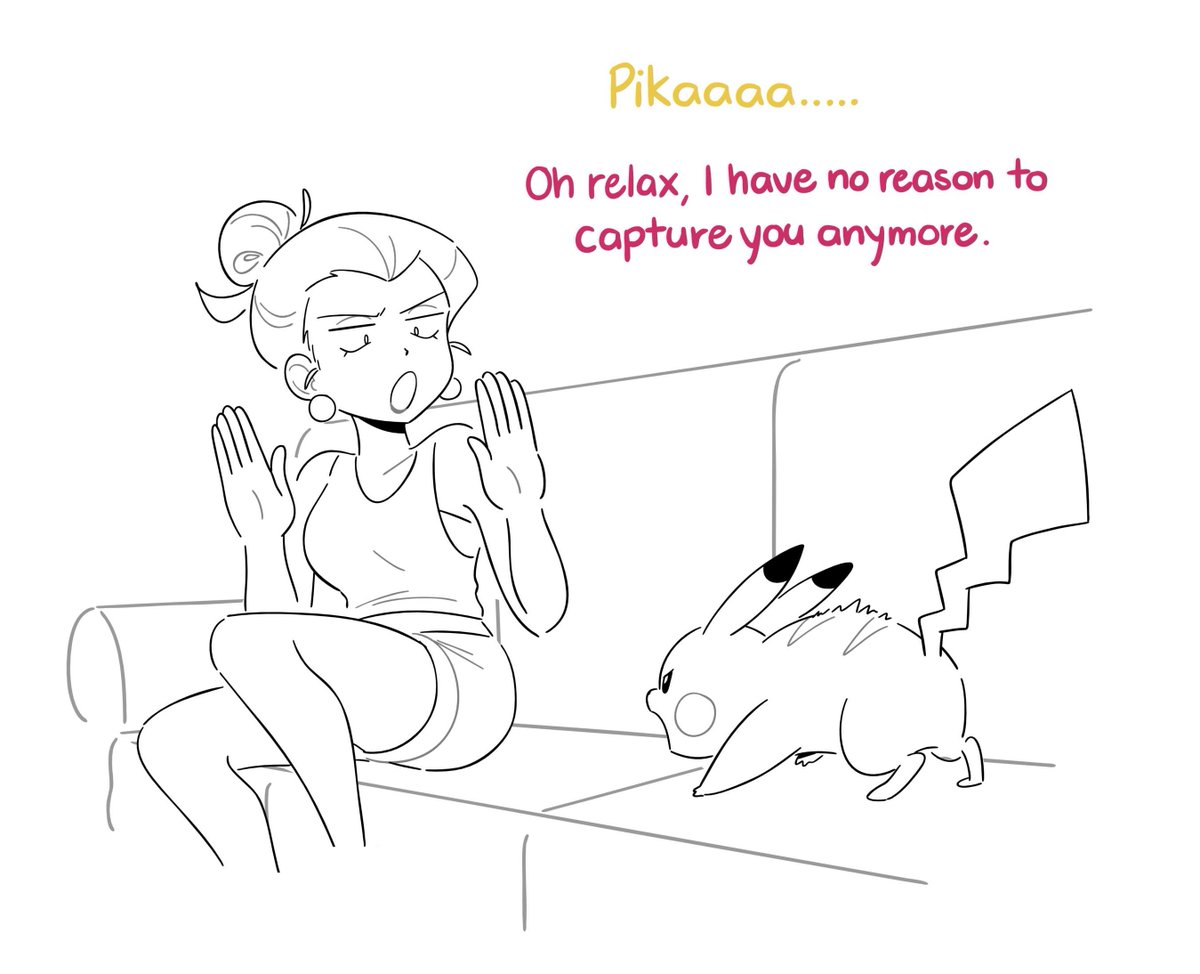 Pikachu comes around to Jessie rather quickly after realizing she's not really a threat and finding out how good at head scratches she is (she has nice long nails) 

(1/2) 