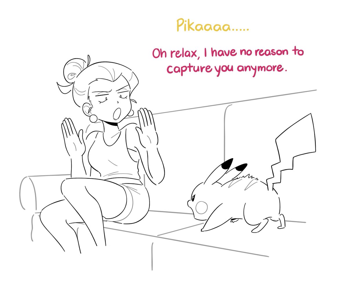 kianamaiart's tweet image. Pikachu comes around to Jessie rather quickly after realizing she’s not really a threat and finding out how good at head scratches she is (she has nice long nails) 

(1/2)