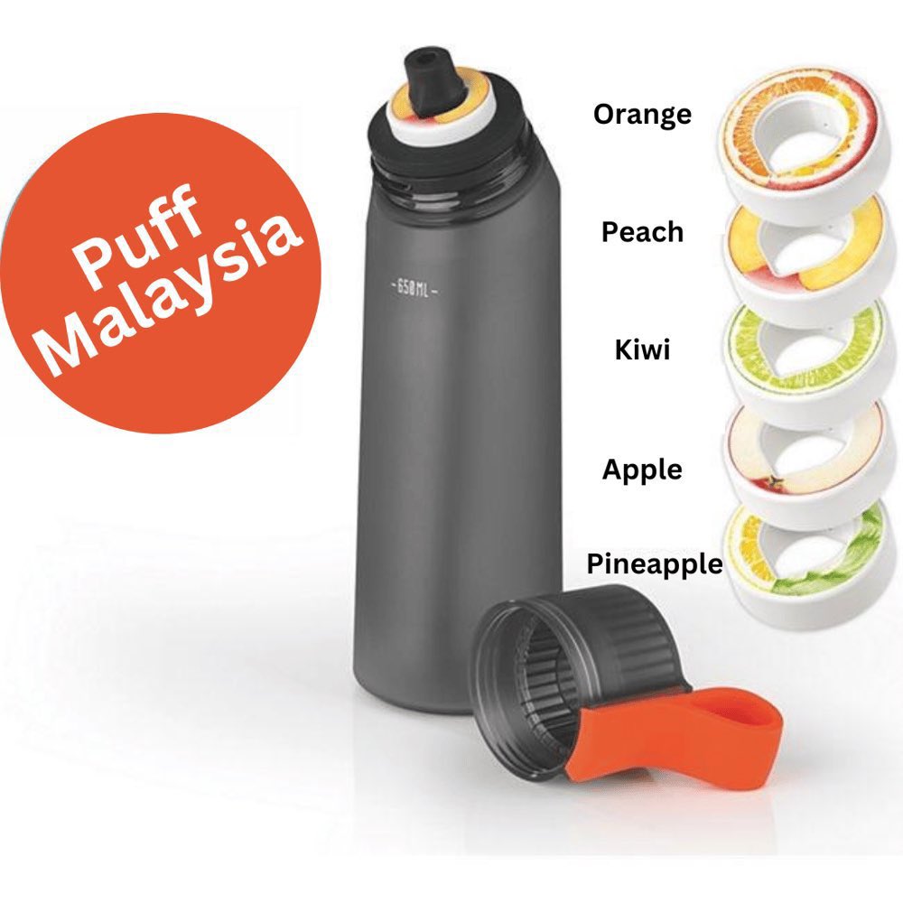 Jumpa dah.. Ni lah botol air yang Alif Satar viralkan tu. Walau jenama lain, tapi produknya sama. Minum air kosong saja tapi kelirukan otak kita seolah kita minum air buahan mengikut pod perisa yang kita guna.. Banyak juga perisa dia, tengok di puffmalaysia.com
