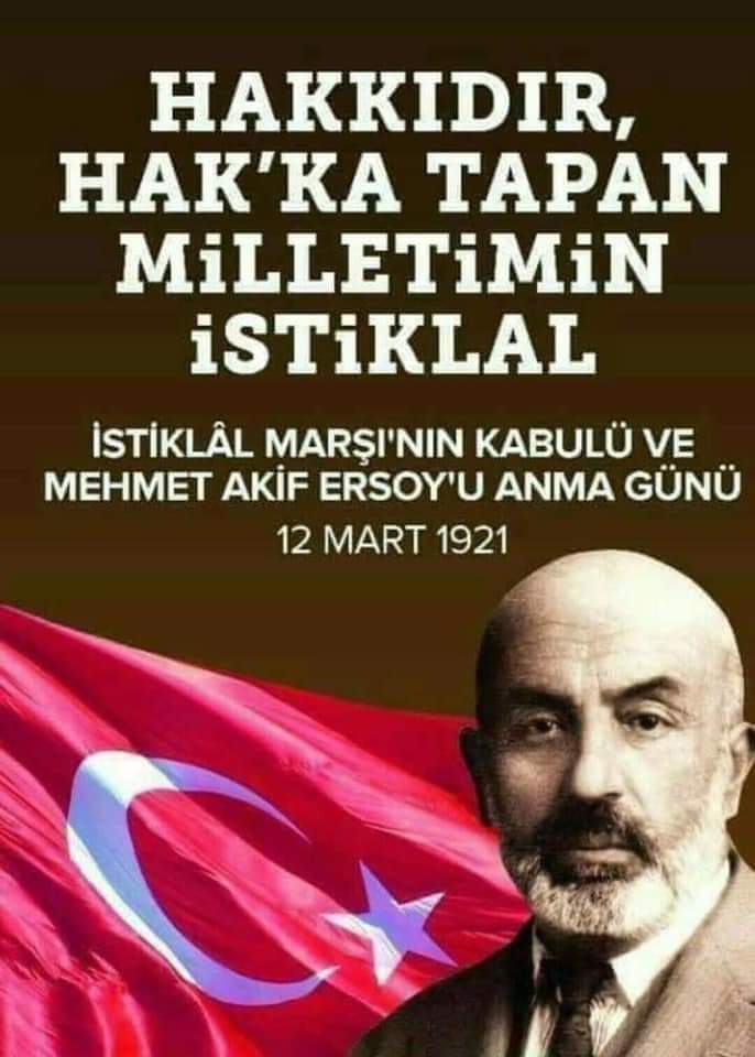 iHSANiDER's tweet photo. 12 Mart İstiklal Marşımızın Kabulünün 102.Yılı Kutlu Olsun

Şairimiz Mehmet Akif ERSOY ve şehitlerimizi Rahmetle ve Minnetle Yâd Ediyoruz.Allah Rahmet Eylesin Mekanları Cennet Olsun İnşallah

Adana İmam Hatip Lisesi Mezunları Derneği İHSANİDER Yönetim Kurulu Adına

Av.Fatih ÜNSAL https://t.co/pTjYe2vhdM