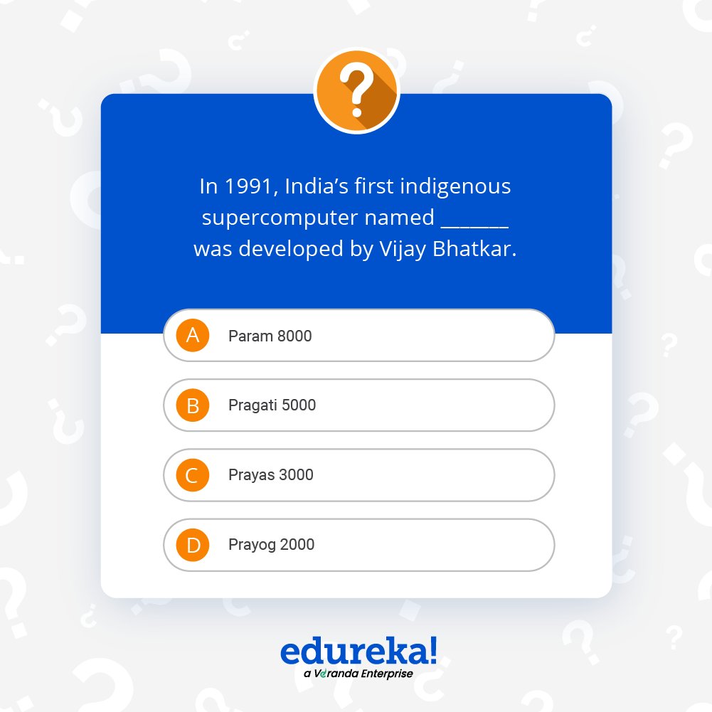 Here's something to put your knowledge to the test this sunday!.
Share your answer in the comments below.
:
:
#Edureka #techtrivia #techchallenge #technologychallenge #marchmania #trivia #edurekahaina #onlinelearning #onlinecertification