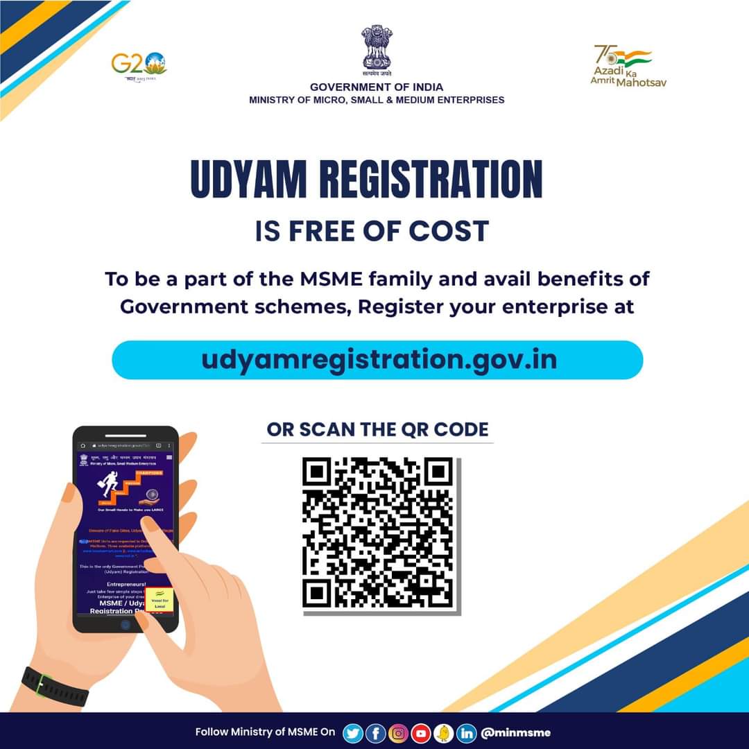 wwepcindia1's tweet photo. Register your enterprise "FREE OF COST" and avail various benefits of Schemes implemented by the Ministry of MSME.
Register at https://t.co/iIToHjPKSK to get your Udyam Registration today!
#MSME #Woollen #newenterprenuers #hosierysector #manufactuers https://t.co/9hNIP3UY0Y