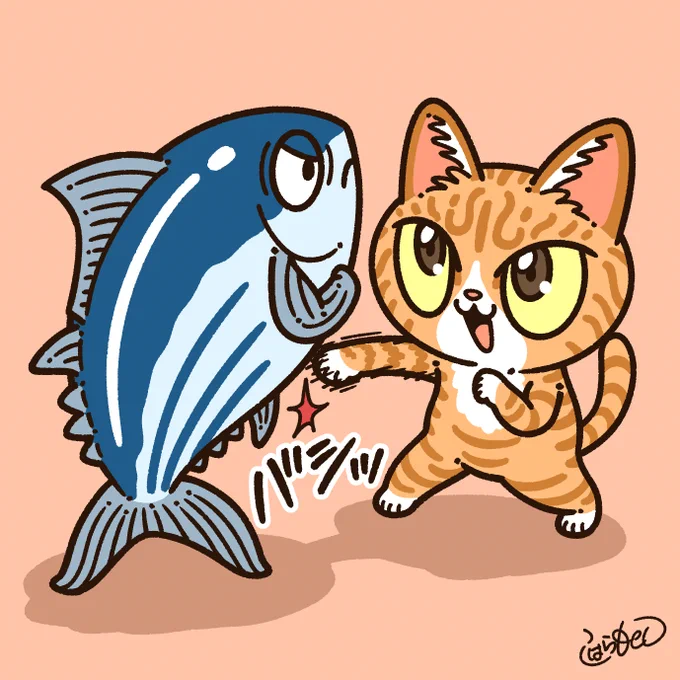 「カツオのたたき」ご依頼で描かせていただきました!ノベルティ制作の為のキャラクターイラストで…"カツオのたたき"を売りにしているお店という事で、そのモチーフを愛猫で表現させていただきました!素敵なご依頼を、ありがとうございます! 
