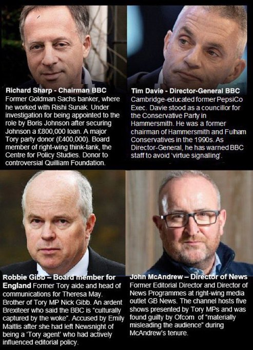 So according to <a href="/BBC/">BBC</a> rules
- Lineker can't tweet criticising hate speech
- Sugar can tweet criticising strikes
- Attenborough can't broadcast a show about UK nature loss 
- BBC chair can be Tory donor who facilitated a loan to Boris Johnson
BBC impartiality = Blatant #BBCBias