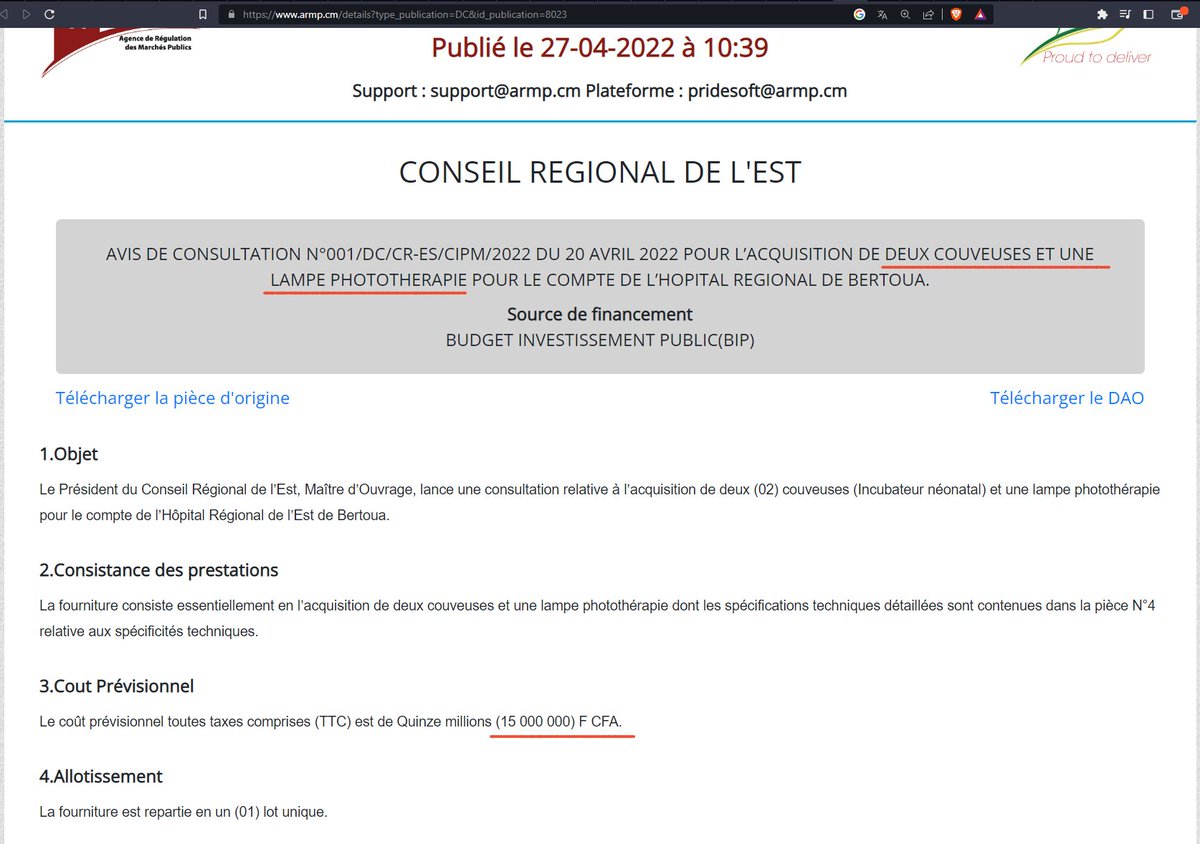 tassingremi's tweet photo. Je ne peux pas passer 5min dans les marchés publics sans trouver un truc qui ne tient pas
Exemple: En 2022, le Conseil Régional de l'Est a acheté 2 couveuses et une lampe thérapeutique (😒) au profit de l'Hôpital Régional de Bertoua pour
15M FCFA
Octroyé à ETS OB ET CIE

1/3 https://t.co/E6ysUWWSuq