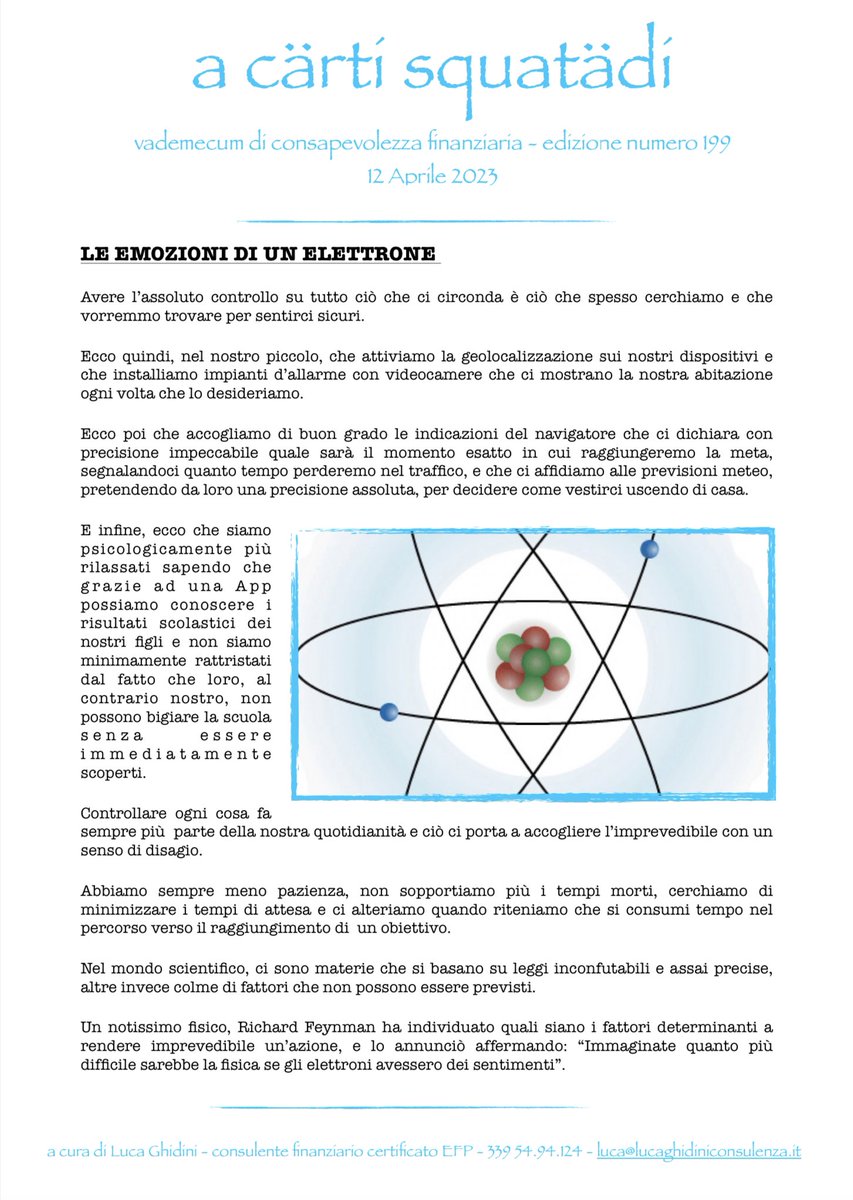 Ghidoluca's tweet photo. LE EMOZIONI DI UN ELETTRONE - Newsletter n.199 del 12 Marzo 2023

Ci sono materie che non vengono contaminate dalle emozioni,

e altre che ne sono determinate.

Buona lettura,  

Luca

Per riceverla in formato pdf:  luca@lucaghidiniconsulenza.it https://t.co/Ai9KdNSAhG