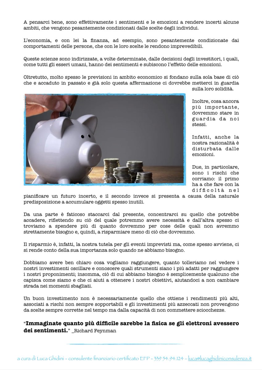 LE EMOZIONI DI UN ELETTRONE - Newsletter n.199 del 12 Marzo 2023

Ci sono materie che non vengono contaminate dalle emozioni,

e altre che ne sono determinate.

Buona lettura,  

Luca

Per riceverla in formato pdf:  luca@lucaghidiniconsulenza.it