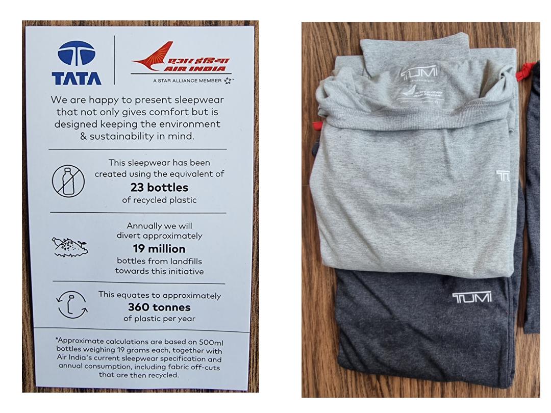 vagish_dixit's tweet photo. Kudos to @TATA @airindiain for commitment to sustainability. Sleepwear on flights made from 100% recycled PET bottles  goes a long way. Bravo!
India recycles over 90% of PET! A quiet world leader. 👏
@paceindiaorg @ALPLApackaging #recycling #sustainability https://t.co/blOQTJ6uF3