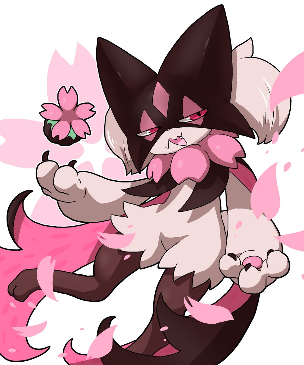 pokemon (creature) white background open mouth furry pink eyes simple background petals  illustration images