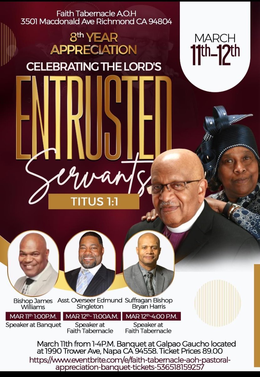 Faith Tabernacle Pastor &amp; Wife Appreciation Sunday March 12th at 4pm