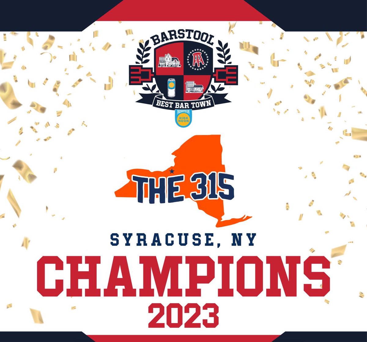 BarstoolU's tweet photo. THAT’S ALL SHE WROTE

INTRODUCING YOUR FIRST EVER 2023 #BestBarTown CHAMPIONS: 

Syracuse, NY 

🍻🎉🍾🎊🏘️ 🍻🎉🍾🎊🏘️ https://t.co/AkJ8p0AU2n