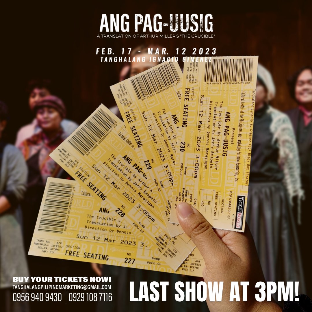 tanghalangPH's tweet photo. Narito na ang HULING PAGHATOL!
Join us on our last hurrah later on our LAST MATINEE SHOW! 💖
#PAGUUSIG2023
#AngPagUusig
#TanghalangPilipino
#TP36 https://t.co/fLvIBBV9kg