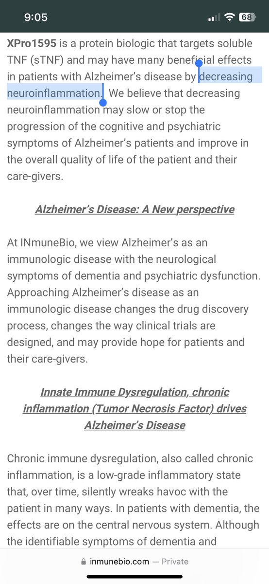 Came across co called inmunebio that’s developing treatments 4 various diseases but 1 called Xpro1595 is supposed 2 ⬇️ neuroinflammation & help w chronic immune dysregulation that causes it. Given these 2 things seem to play role in ME/CFS wonder if this 1 has potential for us?