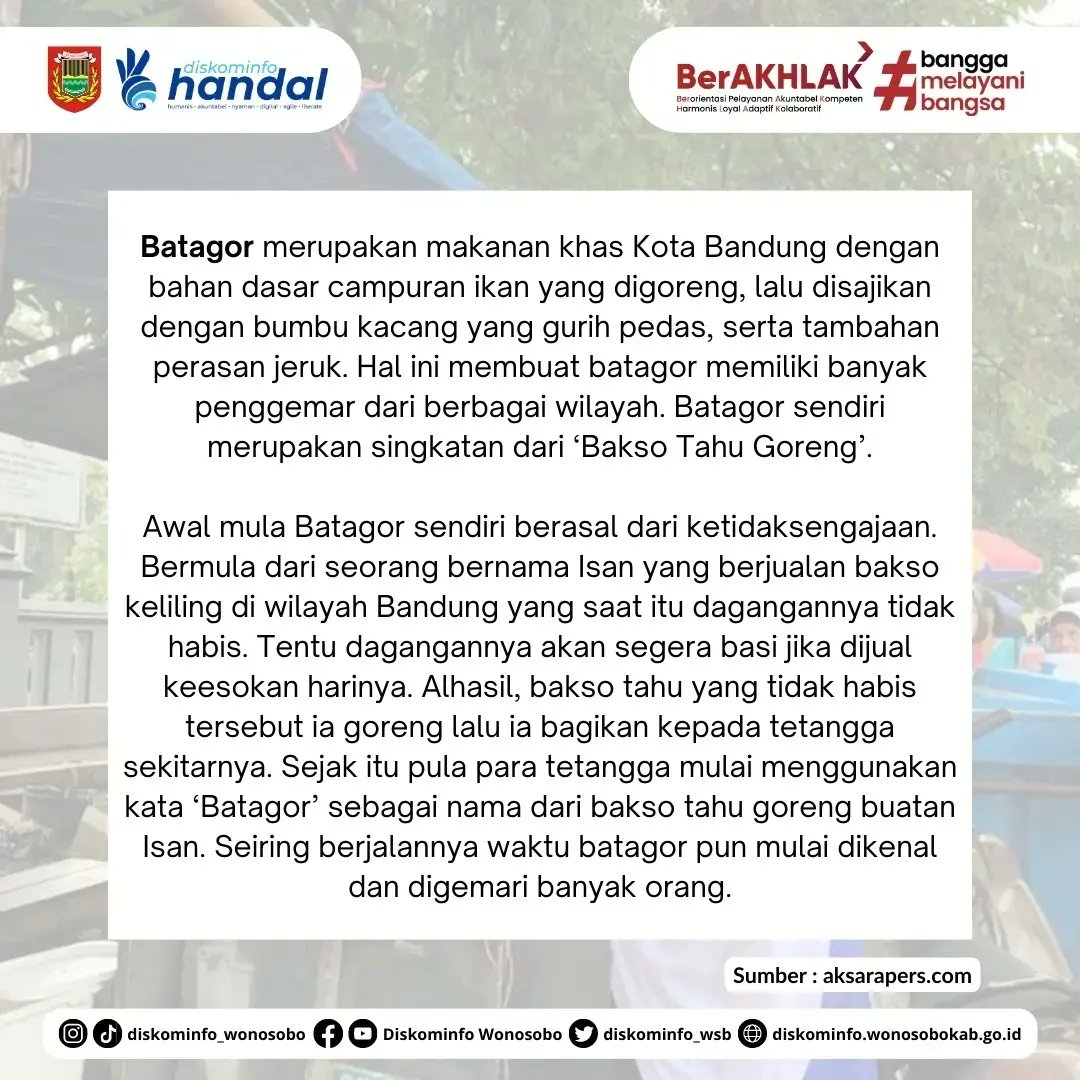 #SobatDiskom

Siapa yang doyan batagor kaya teteh jennie? Kalo mimin doyan banget 
Kalian tau ga fakta tentang batagor?
Yuk simak, mimin kasih tau

#blackpink #bornpinkjakarta #bornpinkinjkt #blackpinkinjakarta #batagor #wonosobo #blink #jennie #lisa #jisoo #rose #diskominfo