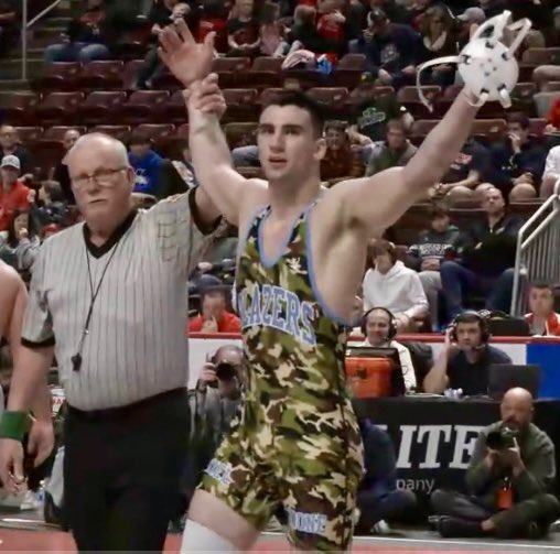 MrPatMineo's tweet photo. The Daniel Boone Blazers have a State Champion! After placing 3rd last year, junior Tucker Hogan caps off a perfect 44-0 season with a #PIAA AAA state title at 189 lbs! He now sits at 106-5 after 3 seasons. 🏆 https://t.co/B260d3wa6y