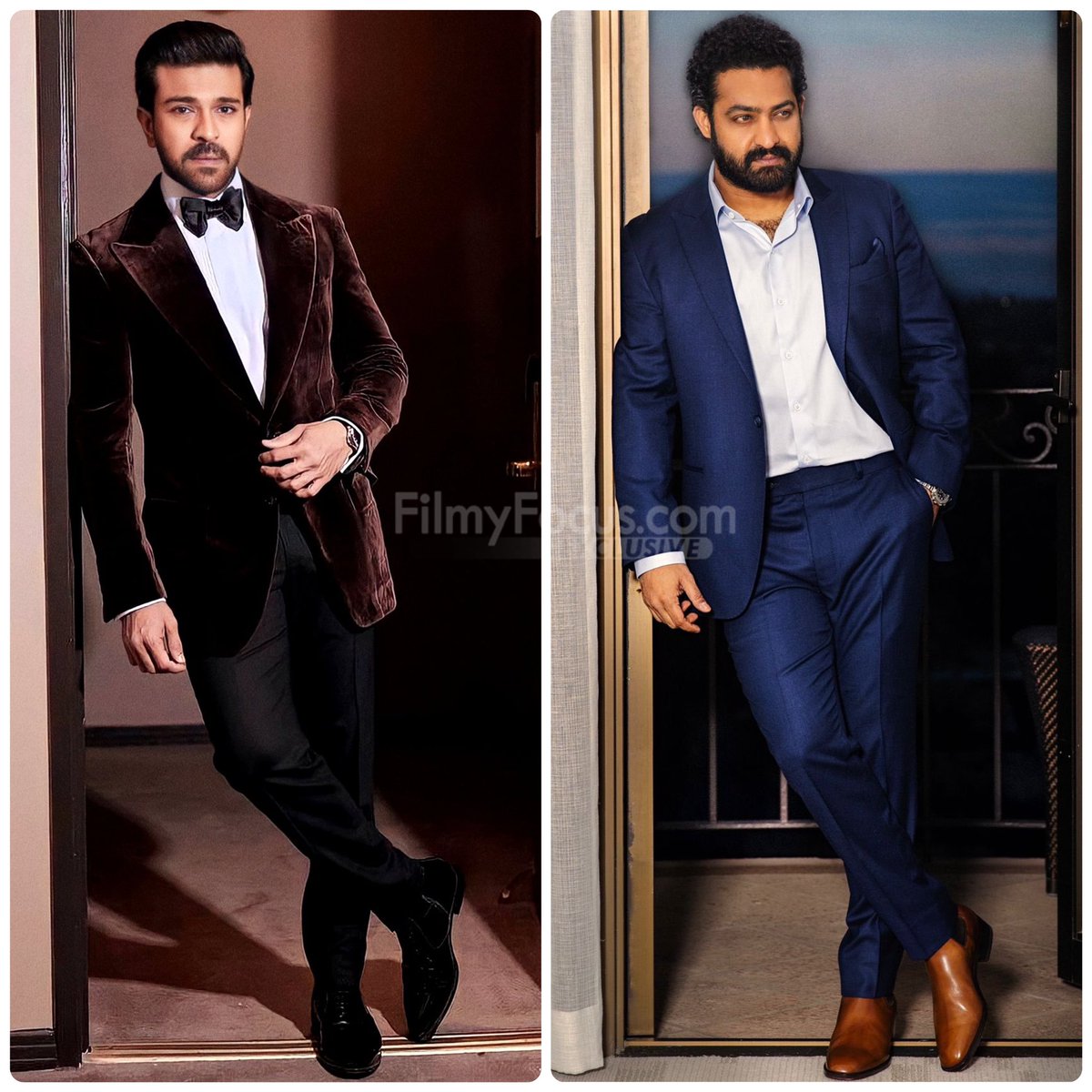 FilmyFocus's tweet photo. Which Look is Best?? 
Let's settle it 💥💥💥

♥️ #RamCharan           🔁 #JrNTR https://t.co/mfiukvxcJG