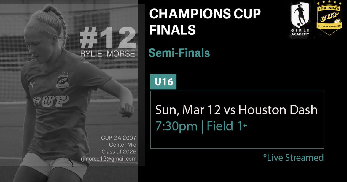 rjmorse12's tweet photo. Final four!
@CUPGirlsGA @USYNT @GAcademyLeague @TopDrawerSoccer @TheSoccerWire https://t.co/diX0JKBf9r