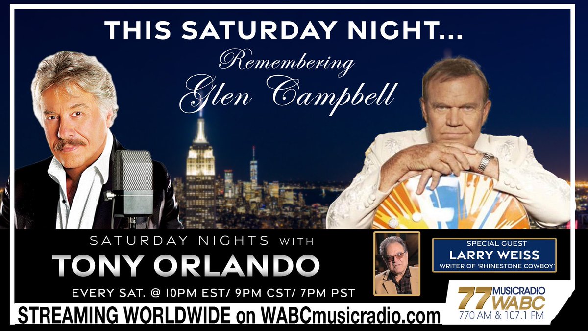 Coming up at 10 pm EST! Remembering Glen Campbell, as we talk to my friend Larry Weiss, legendary songwriter of “Rhinestone Cowboy”!

@musicradiowabc
@77WABCradio 
@GlenCampbell 

Stream the show LIVE here!:

wabcmusicradio.com/2023/03/09/thi…