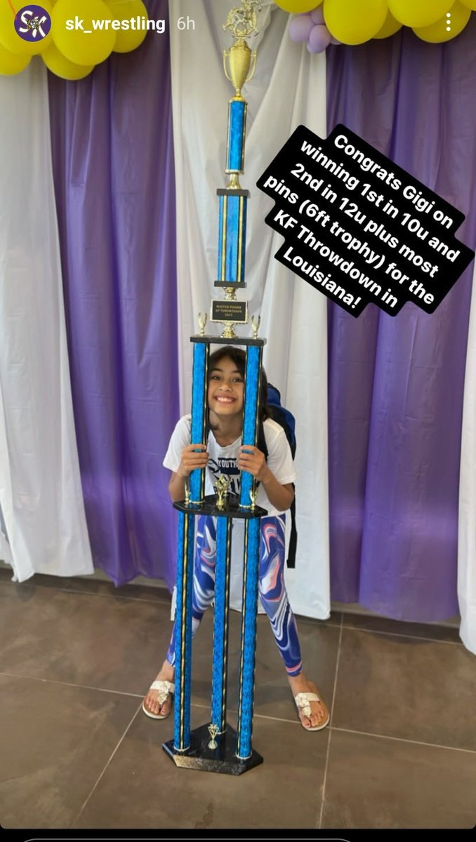 WrestlingSk's tweet photo. The 6 ft trophy is coming to SK thanks to Gigi!! Awesome performance in Louisiana!! #springkleinwrestling🐯 https://t.co/jETvBlKcgA