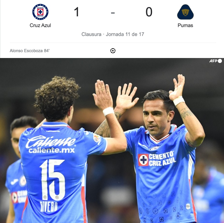 InvictosSomos's tweet photo. ¡¡GANÓ LA MÁQUINA!! Con un golazo de volea de Escoboza, el Cruz Azul derrotó a Pumas UNAM en el Estadio Azteca. Los del Tuca Ferretti se comportaron muy bien defensivamente (destacar a Ramiro Funes Mori). Ahora mismo, Los Cementeros ya se metieron en el TOP 8 de la Liga MX. https://t.co/lveWLqkXYH