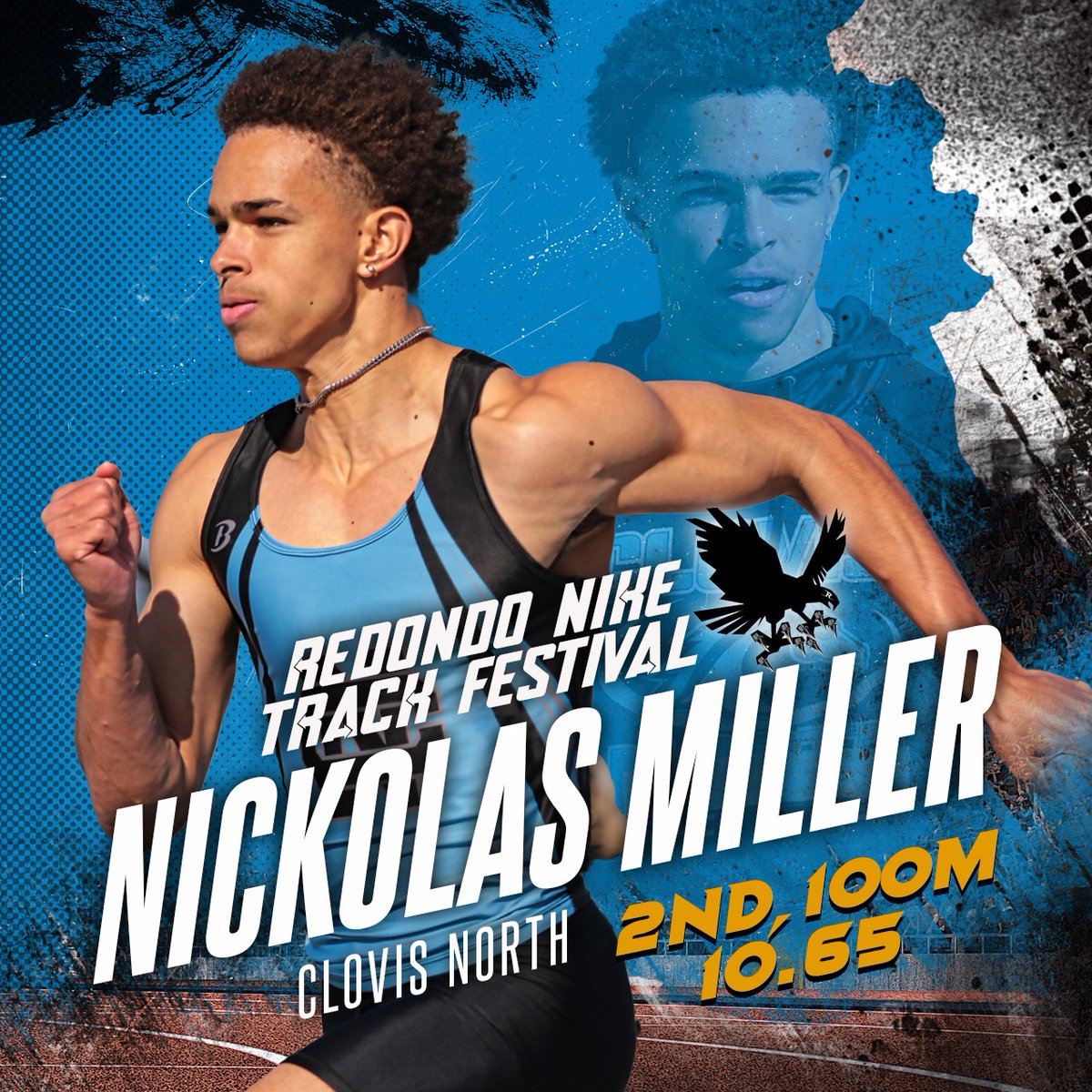 Clovis North's Nick Miller reels off the #2 time in the state (10.65) at the Redondo Nike Track Festival. <a href="/cntrack/">Clovis North Track & Field</a>  <a href="/N1ckM1llerr/">Nickolas Miller</a> @MilesplitCA