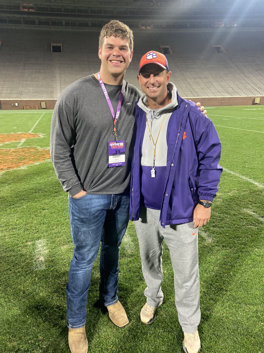 CaseyPoe2024's tweet photo. Super thankful to be invited to @ClemsonFB’s Elite Jr. Day! I had a great time, and after an amazing conversation with @Coach_TA, I am extremely thankful to announce that I have received an offer to Clemson University! @Coach_Cochran @JacobAlford50 @ClemsonInsider @CoachGRiley https://t.co/w40YA5mxuE