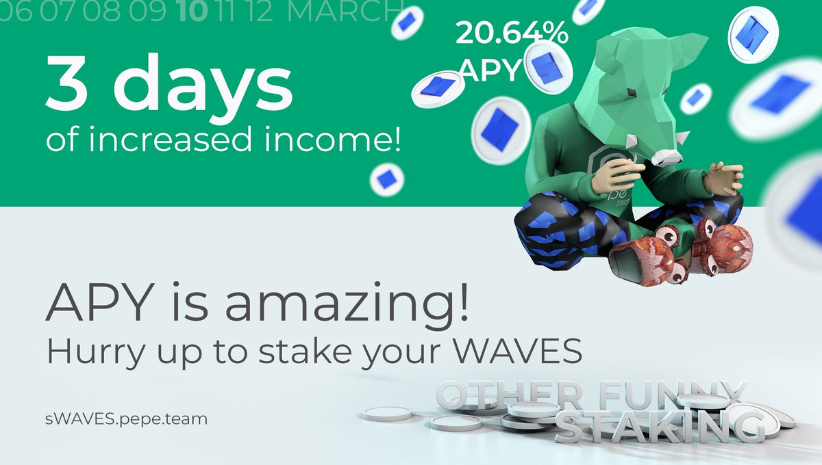 enimabasi's tweet photo. 🚀 Join the sWAVES movement and earn up to 20% APY on your $WAVES investment.
💰 Don't miss out on the chance to boost your passive income - visit the staking page today!
🔗https://t.co/XMi6KsXFFL
@cryptopepeteam #Wavea #WavesArmy https://t.co/GrZ8WY9MlS