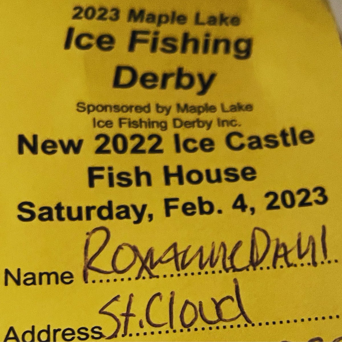 MapleLakeDerby's tweet photo. Winner of the 2023 $10 raffle fish house: Roxanne Dahl of St Cloud MN https://t.co/43BE0qoHck