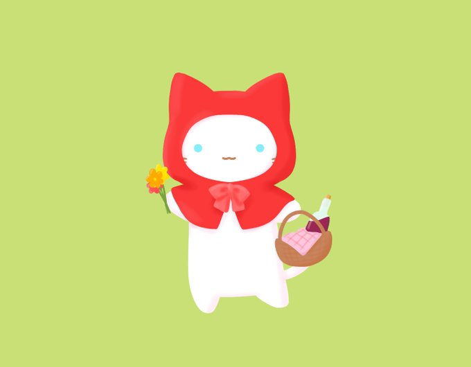 赤ずきんにゃんおばあにゃん家にお見みゃいに行くの#猫 #イラスト #童話 #赤ずきん 