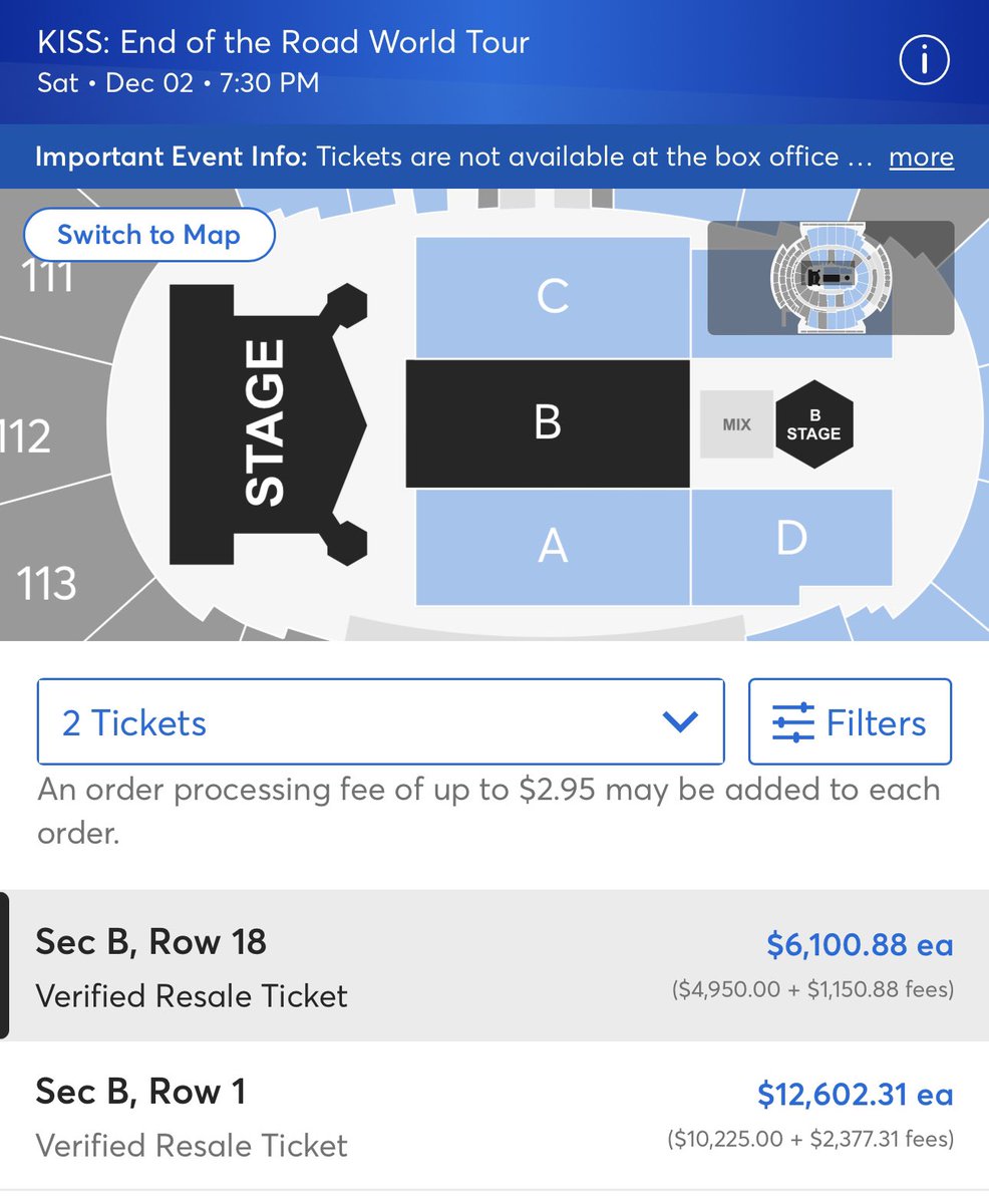 What in the holy hell is wrong with <a href="/Ticketmaster/">Ticketmaster</a>? How is this ok? So many overpriced resale tickets still available — so show’s not sold out &amp; can’t be because fans can’t afford to pay these prices. This is utter corruption. 
<a href="/kiss/">KISS</a> #kissarmy #EndOftheRoadTour #ticketmaster
