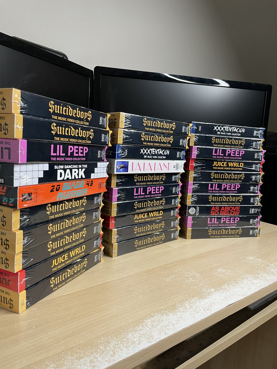 tylerstapes's tweet photo. 30 tapes in 1 weekend. As you can tell, the Suicideboys release popped tf off. Craziest amount of custom vhs orders I’ve made in a short amount of time. 📼
#vhs #customvhs #suicideboys https://t.co/UTG07DsIUL