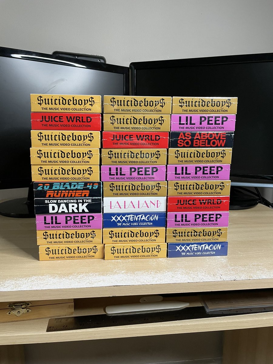 tylerstapes's tweet photo. 30 tapes in 1 weekend. As you can tell, the Suicideboys release popped tf off. Craziest amount of custom vhs orders I’ve made in a short amount of time. 📼
#vhs #customvhs #suicideboys https://t.co/UTG07DsIUL
