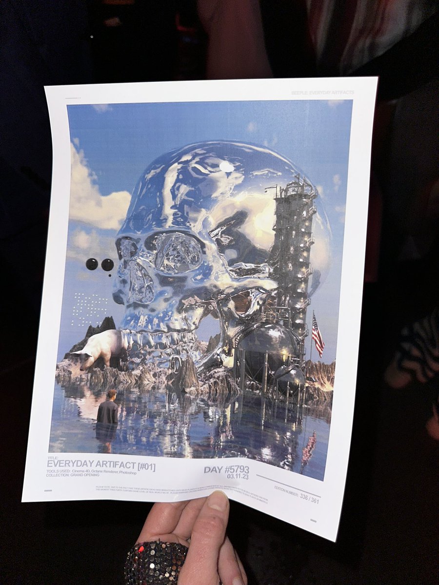 JulesUrbach's tweet photo. live @beeple everyday printed for the audience 3.11.23 - so proud to see #octane window: a portal to the art being made. #Beeplestudios using #rndr for tons of art bring created here as well! 💫 https://t.co/aCytPX3f9s