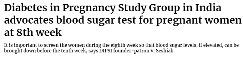 Dipsi2023's tweet photo. Diabetes in Pregnancy Study Group in India #DIPSI advocates blood sugar tests for pregnant women in the 8th week.
 so that blood sugar levels, if elevated, can be brought down before the tenth week, says DIPSI founder-patron V. Seshiah.https://t.co/oKE2wQpXnf
#GDM #diabetes https://t.co/FirAVJkpuU