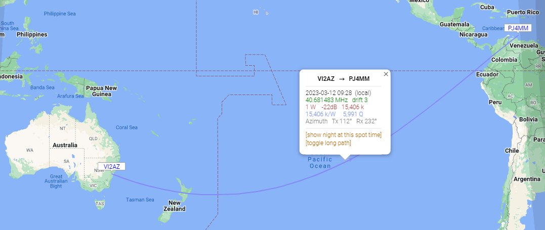 hilaryb's tweet photo. My 1 watt experimental WSPR beacon was spotted by PJ4MM in Bonair in the Caribbean at a distance of 15400 km. https://t.co/kOU2EiDyNO
