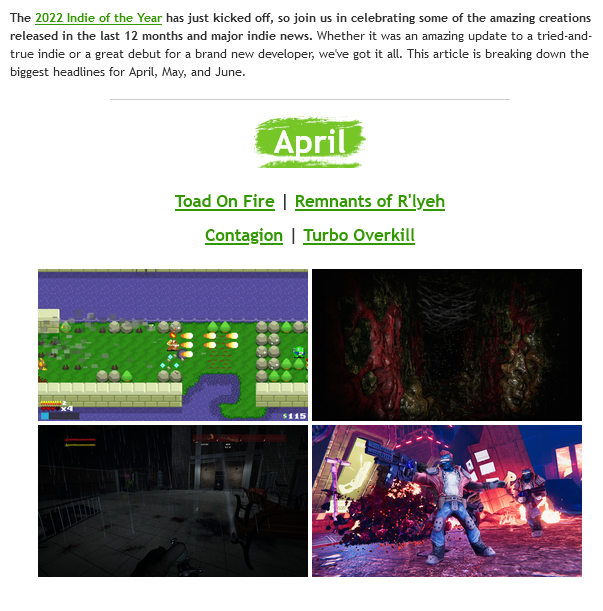 joekingus's tweet photo. From IndieDB's 2022 Year In Review -- my game is showcased for Quarter 2 (Toad On Fire): https://t.co/p45iMPrQeD @IndieDB Thank you! #indiegame #indiedev #gaming #frog #toad #toadonfire https://t.co/NTDnLEOKJO