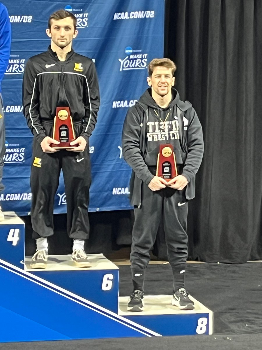 TiffinWrestling's tweet photo. Our 2 All Americans! Brandon Mendoza All American 125 lbs 8th place! And your 2023 141 lb NATIONAL CHAMPION ZACK DONATHAN!!!!! https://t.co/y5yTEjCDzP