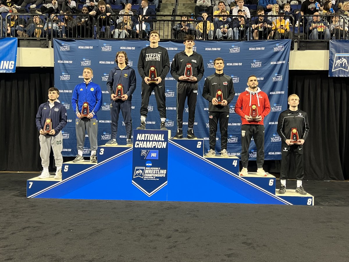 TiffinWrestling's tweet photo. Our 2 All Americans! Brandon Mendoza All American 125 lbs 8th place! And your 2023 141 lb NATIONAL CHAMPION ZACK DONATHAN!!!!! https://t.co/y5yTEjCDzP