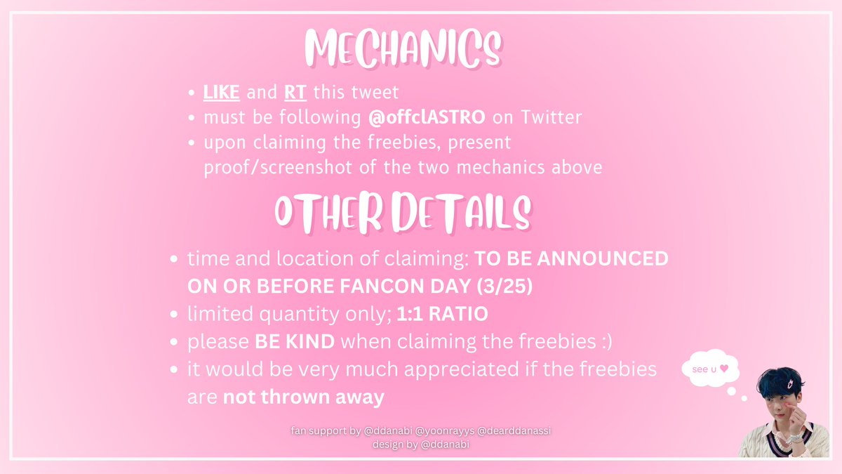ddanabi's tweet photo. ⭐️DIFFUSION in MANILA⭐️

Fan Support for #YOONSANHA 🩷
♡ check out the photos below for the mechanics &amp; details!
♡ follow me for updates regarding the fan support claiming (not required; can unfollow after)

#윤산하 #DIFFUSIONinMNL #2023_MOONBIN_SANHA_FANCON #MOONBIN_SANHA https://t.co/vnBG8PWnJv