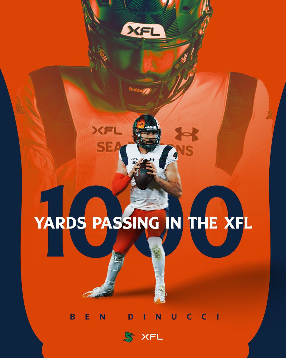 Seattle Sea Dragons (@xflseadragons) on Twitter photo .<a href="/B_DiNucci6/">Ben DiNucci</a> is the first quarterback to hit 1,000 yards passing in the XFL 🐉
#XFL2023 | #BreatheFire .<a href="/B_DiNucci6/">Ben DiNucci</a> is the first quarterback to hit 1,000 yards passing in the XFL 🐉
#XFL2023 | #BreatheFire