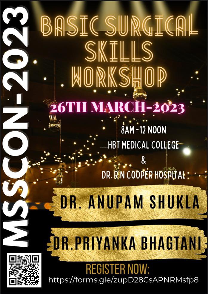 PriyankaBhagta2's tweet photo. #SoMe4Surgery #MSSCON2023 #MedTwitter #surgery #SurgicalEducation #SurgicalSkills #HBTMedicalCollege #RNCooperHospital Opportunity for MBBS Students &amp; Surgical Trainees to enhance their skills. Highly Subsidised, Coffee may cost more! Scan &amp; Register now!!!! https://t.co/FSzBhmD7jw