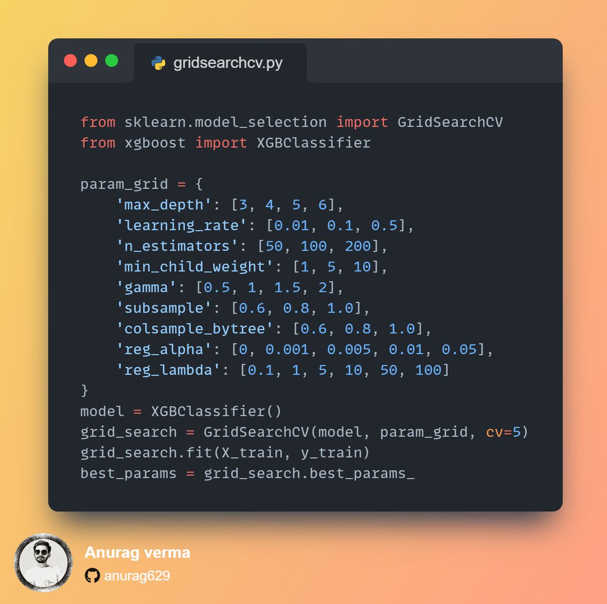 anurag_629's tweet image. Improve your models easily with GridSearchCV to optimize hyperparameters and save time. 🚀 #datascience #machinelearning #GridSearchCV