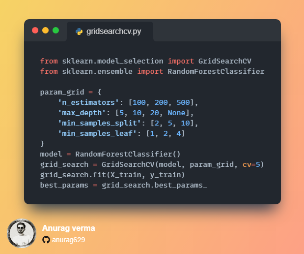 anurag_629's tweet image. Want to improve your machine learning models? Consider using GridSearchCV! 🤖💻 #datascience #machinelearning #GridSearchCV