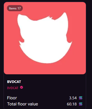 bellaTLopez's tweet photo. A lot of  @DeGodsNFT holders and @y00tsNFT was heavily bullish on @BVDCAT_ 

 Swept some @BVDCAT_ to show some support on builders, stop fading #webvd , road to 10 $SOL https://t.co/S1JapFE1Pe