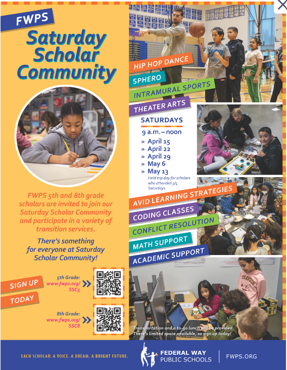 SacFwps's tweet photo. Registration for Saturday Scholar community is open till March 12th, midnight. There is something for every scholar. Check out what FWPS has to offer! https://t.co/KXF1RGfZTl
