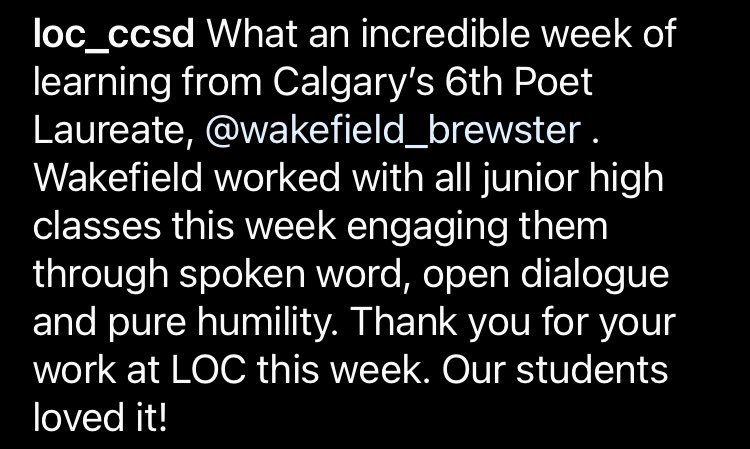 Elated, Flattered, Grateful, and Honoured. 

Sincerely. 

Thank You, so very much. 

~W🧙🏾‍♂️🎙️

#wakefieldbrewster
#dalyricalpitbull
#dawordwizard
#poetlaureateyyc
#calgaryartsdev
#thegrandyyc 
#yycarts
#calgarydowntown 
#downtownyyc