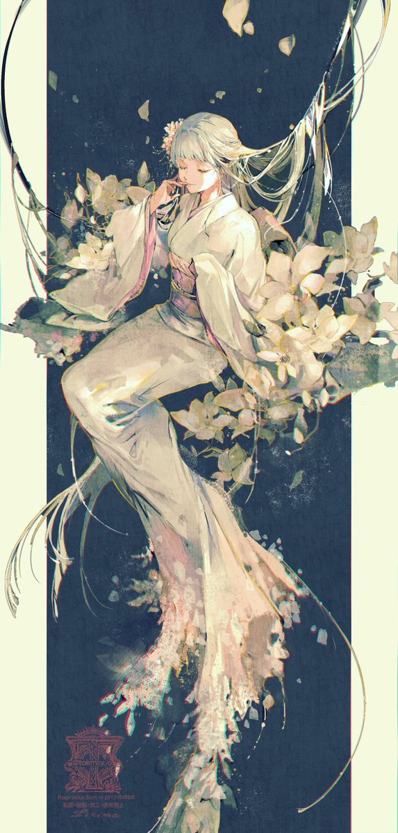 solo long hair flower 1girl closed eyes japanese clothes hair ornament  illustration images