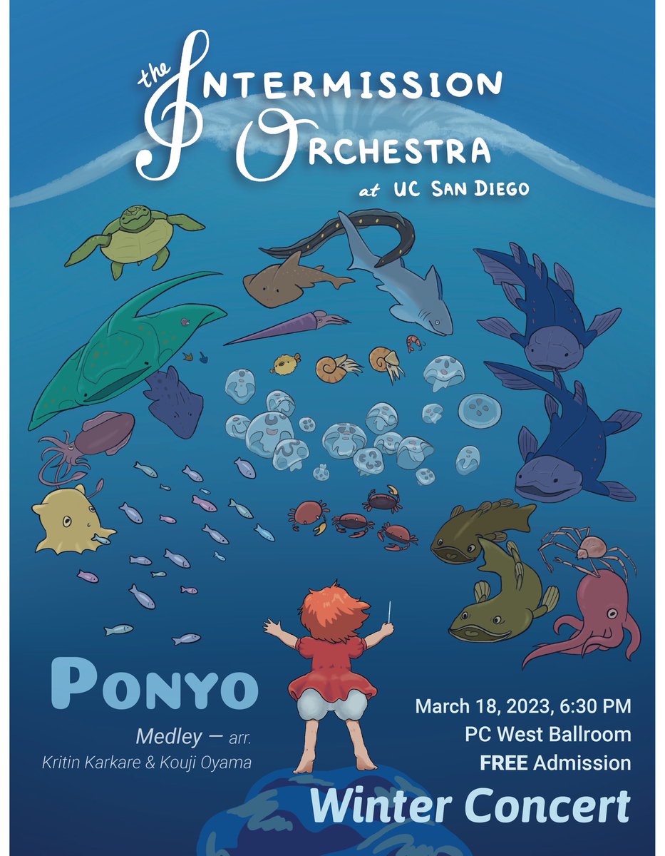 TIOatUCSD's tweet photo. Our Winter 2023 Concert is one week away! Concert will also be livestreamed on YouTube.
Art credits: @/yeysara on Instagram
#ponyo https://t.co/FTNdMBBEOn