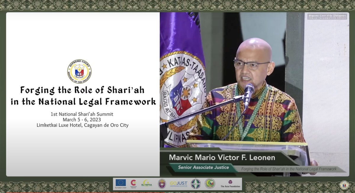 Senior Associate Marvic M.V.F. Leonen delivers the welcome remarks at the ongoing 1st National Shari'ah Summit in Cagayan de Oro City. 

"The law that is responsive will definitely bring about peace, but always based on justice."